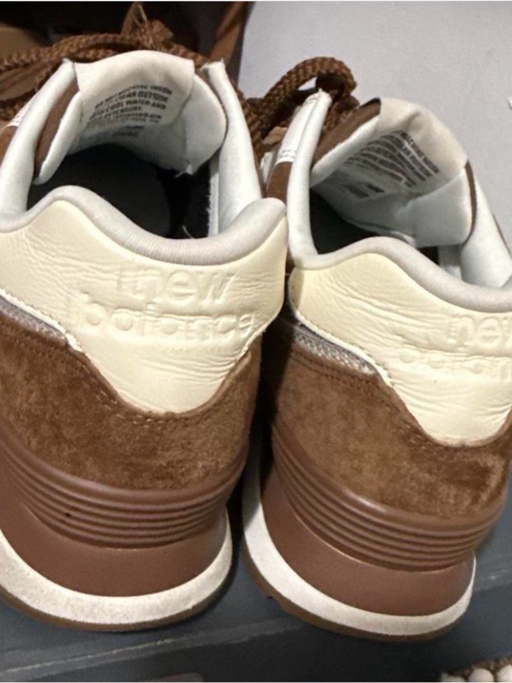 New Balance Brown Suede Sneaker with Cream 'N' Logo - Picture 3 of 5